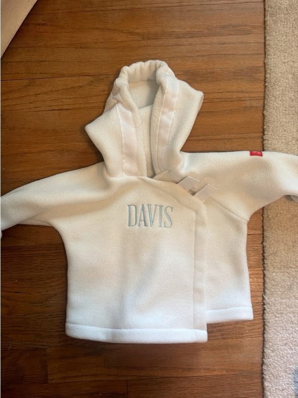 White Kids Hooded Fleece Sweatshirt with 'DAVIS' Embroidery
